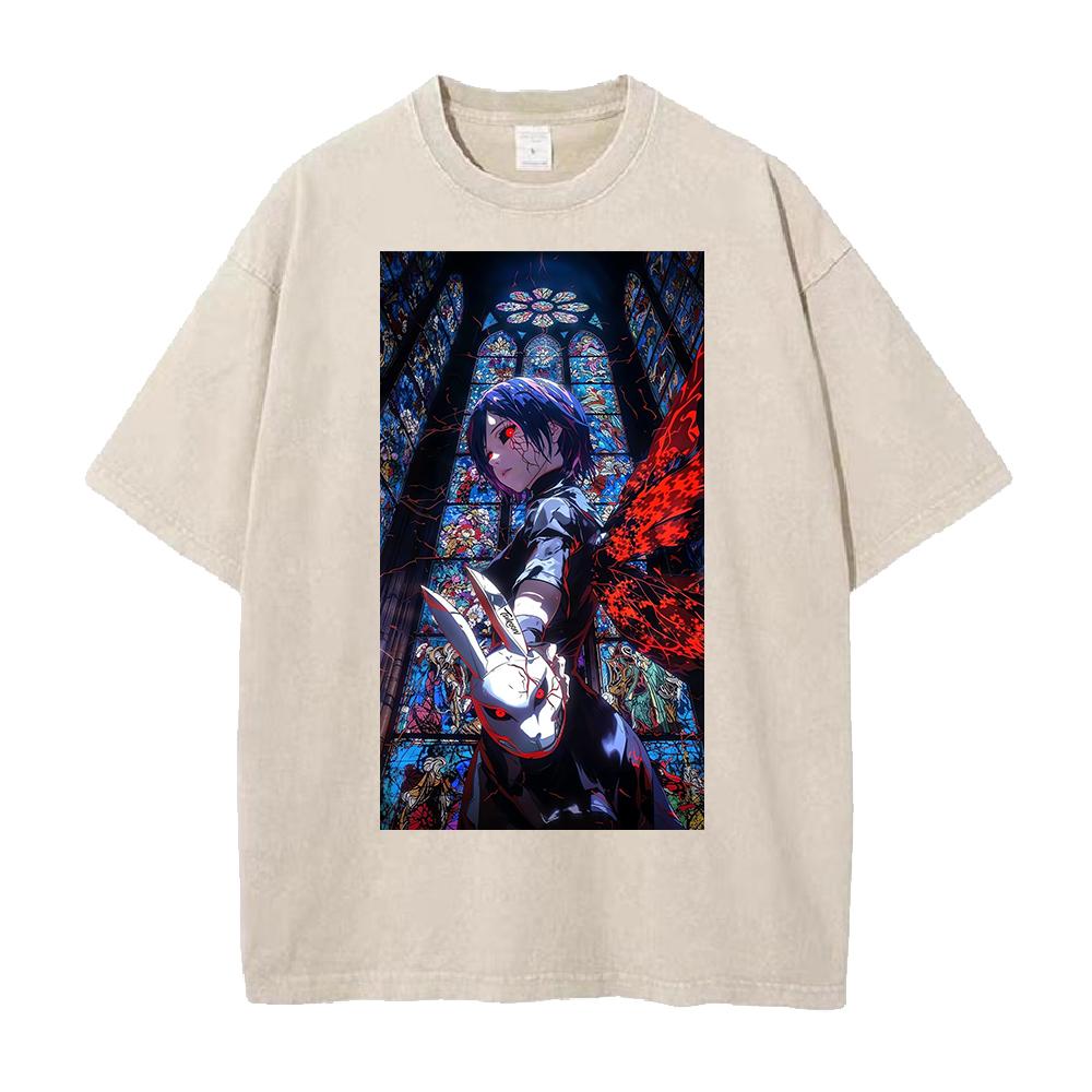 Anime Tokyo Ghoul Kirishima Touka Graphic T Shirt Men Women Clothing Oversized Tshirt Washed Cotton Tee Harajuku Unisex Tshirt S