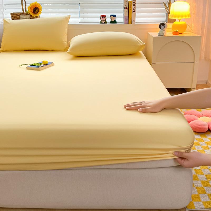 

Fitted Bed Sheet with Elastic Band Solid Color Soft Cotton Mattress Cover for Single Double King Queen Bed 140/150/160/180/200 90x200x25cm жовтий