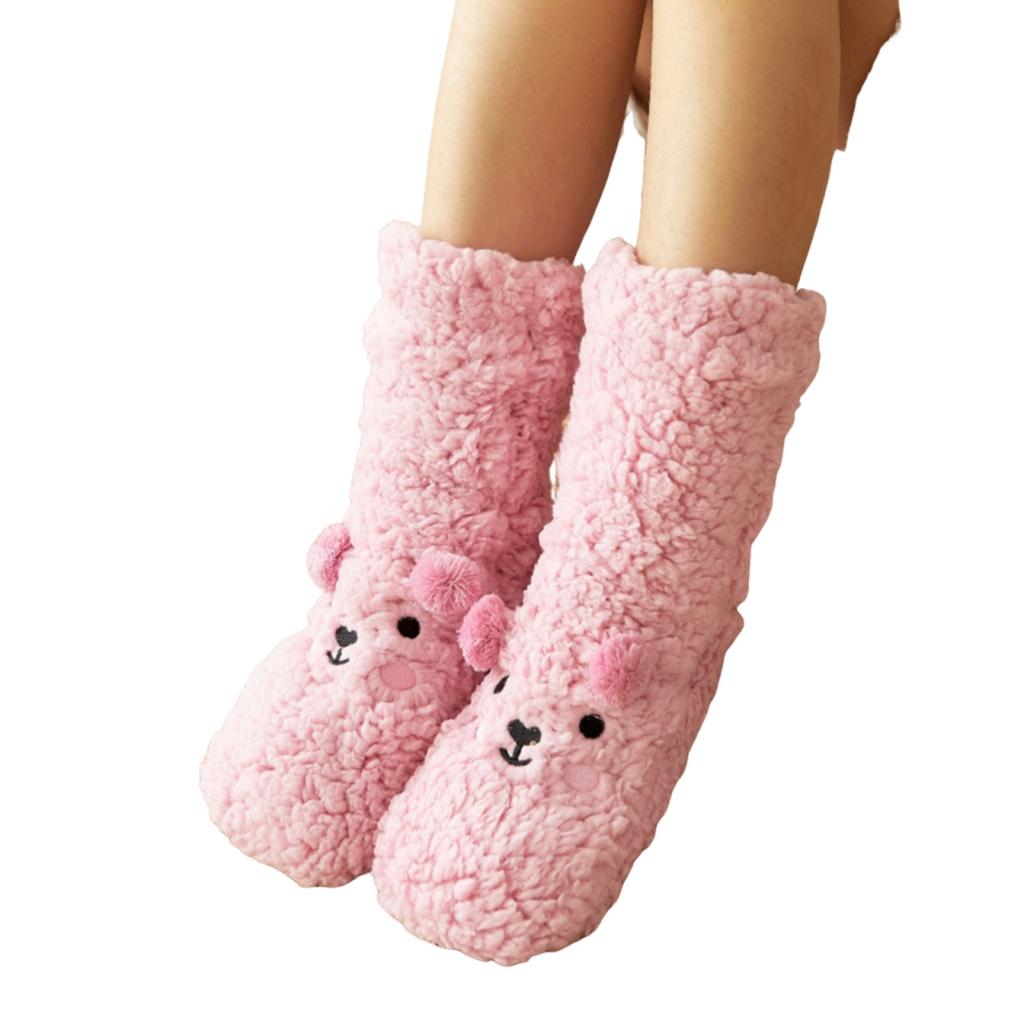Floor Socks Women Autumn and Winter Velvet Coral Fleece Socks Sleep Home Slippers Snow Socks Confinement Bear Carpet Socks