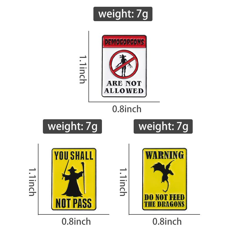 Warning Signs Enamel Pins Witch Dragon Piranha Punk You Shall Not Pass Brooches Backpack Lapel Badges Jewelry Gift