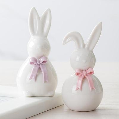 Elegant White Ceramic Easter Figures With Colorful Ribbons Home Celebration Enhancement