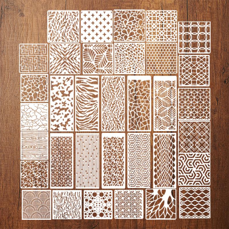 

34 шт./набор, Тема геометрической текстуры, Шаблон для рисования своими руками, Моющийся полый шаблон для рисования, Пластина для копирования рисунков граффити домашних животных, Инструменты для рисования