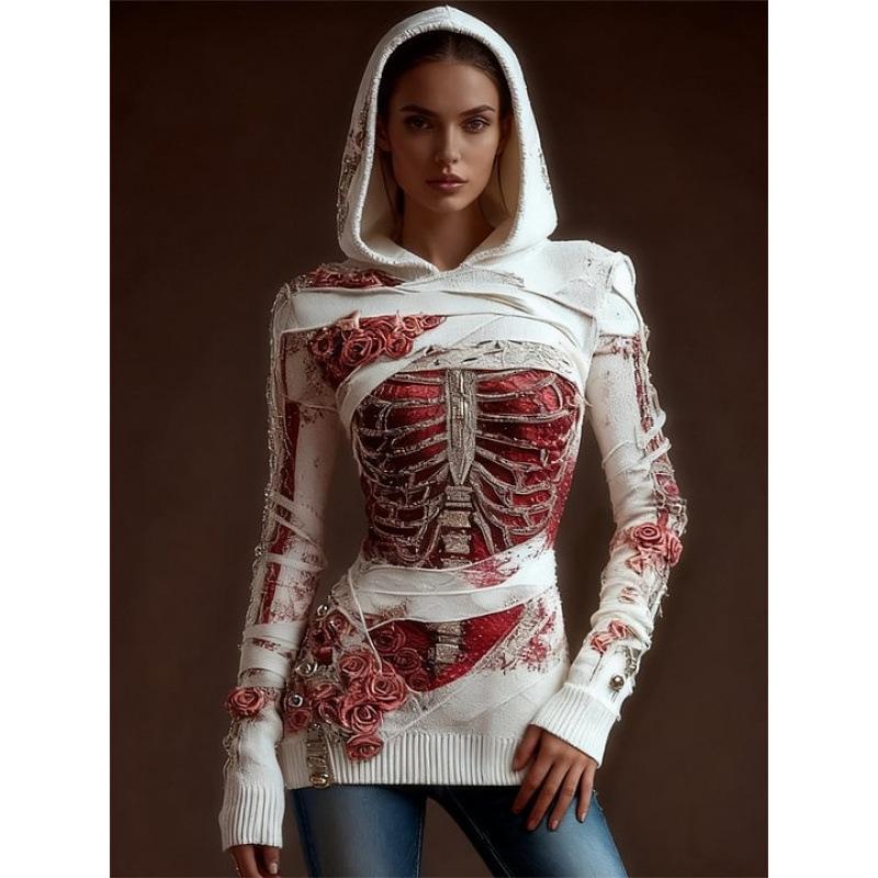 2025 Hooded 3D Print Halloween Sweatshirt - Women's European/American Autumn & Winter Edition