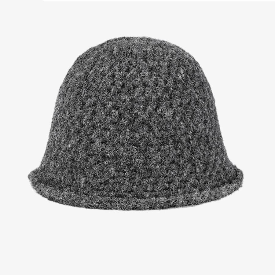 Autumn Winter Knitted Bucket Hat Women's Curling Imitation Hand Hook Hollow Fisherman Hat Warm Ear Protection Basin Hat