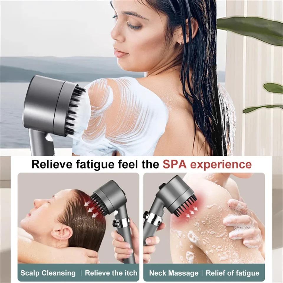 High-pressure Shower Head 3-mode Adjustable Spray with Massage Brush Filter Rain Shower Faucet Bathroom Accessories