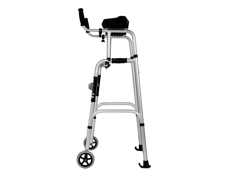 Aluminum Alloy Rollator Walker with Wheels, Seat, and Arm Support – Four-Legged Mobility Aid.