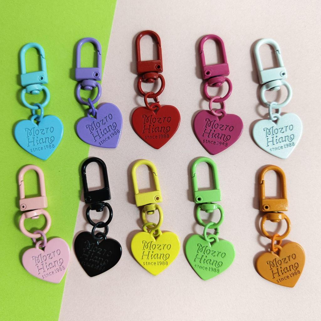 Colorful Metal Love Heart Pendant Keychain - Candy Color Heart-Shaped DIY Piece & Door Buckle Accessory