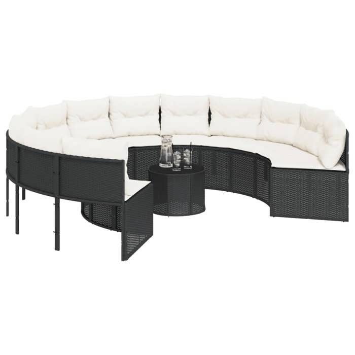 VidaXL Canapé de jardin avec table coussins rond noir résine tressée, canapé d’extérieur, canapé de forme ronde, canapé de 3318544
