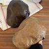 American Retro PU Leather Forward Hat Ancora Red Women's Autumn and Winter Face Showing Small Versatile Reverse Wear Painter Hat