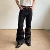 Unisex Schwarze Fließende Micro-Flare Jeans: Retro Weite Gewaschene Vintage Lockere Hose mit Hochwertigem Gefühl