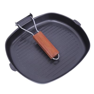 Sartén para bistec antiadherente con mango plegable de madera Portátil Sartén cuadrada para parrilla Accesorio de cocina