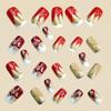 Christmas Press On Nails Medium Square Fake Nails with Gold Snowflake Christmas Tree Designs Xmas Red False Nail Acrylic Winter Snow Stick On Nail