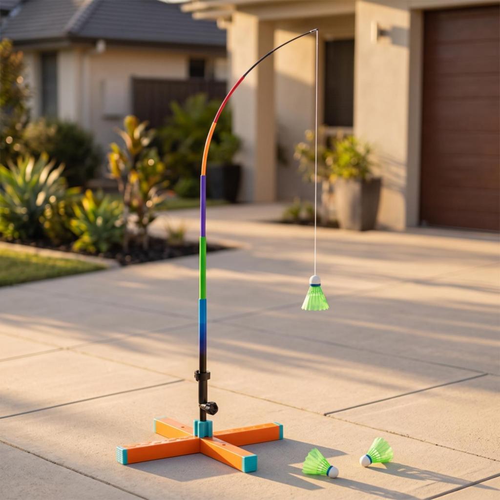 Solo Badminton Practice Device with Elastic Pole Portable for Outdoor, Beginners