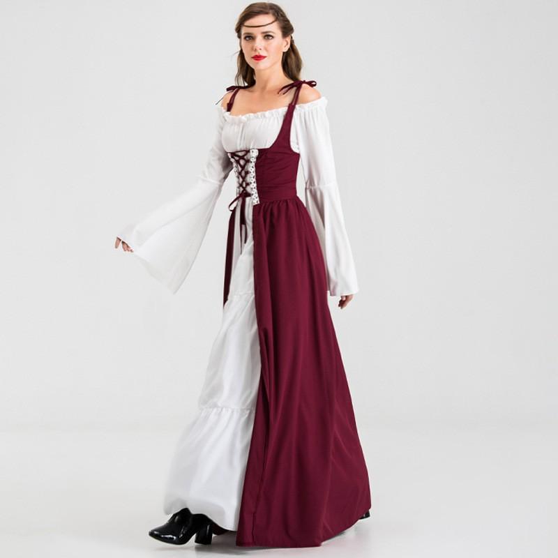 Medieval Renaissance Style Long Dress With Lace-Up Corset Waist Bohemian Fantasy Costume Women