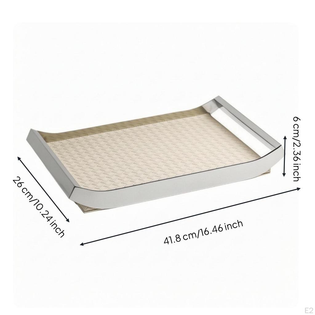 Tray with Leather Insert Woven Stainless Steel Multipurpose Storage Organizer for Vanity,