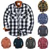 Men's Plaid Shirt Button-Up Sweatshirt Men's Winter Warm Casual Fashion Plaid Shirt
