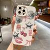 Sparkly Crystal Ball Pink Bow Cherry Pattern Phone Case For iPhone 16 Pro Max 15 14 Plus 13 12 11 Pro XS X XR Plus 16E Cover