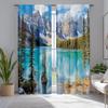 2pcs Jasper Park Maligne Lake Landscape Curtains - Polyester Decorative Drapes with Snow-Capped Mountains & Pine Trees for Bedro