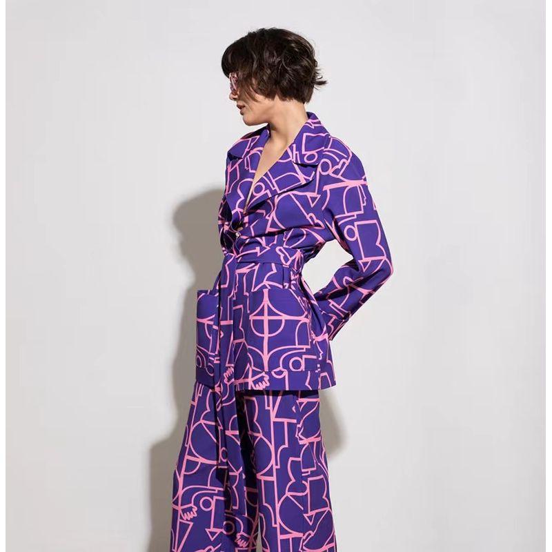 Fashion Loose Print Top and Trousers Homewear Suit Printed Top and Trousers Suit