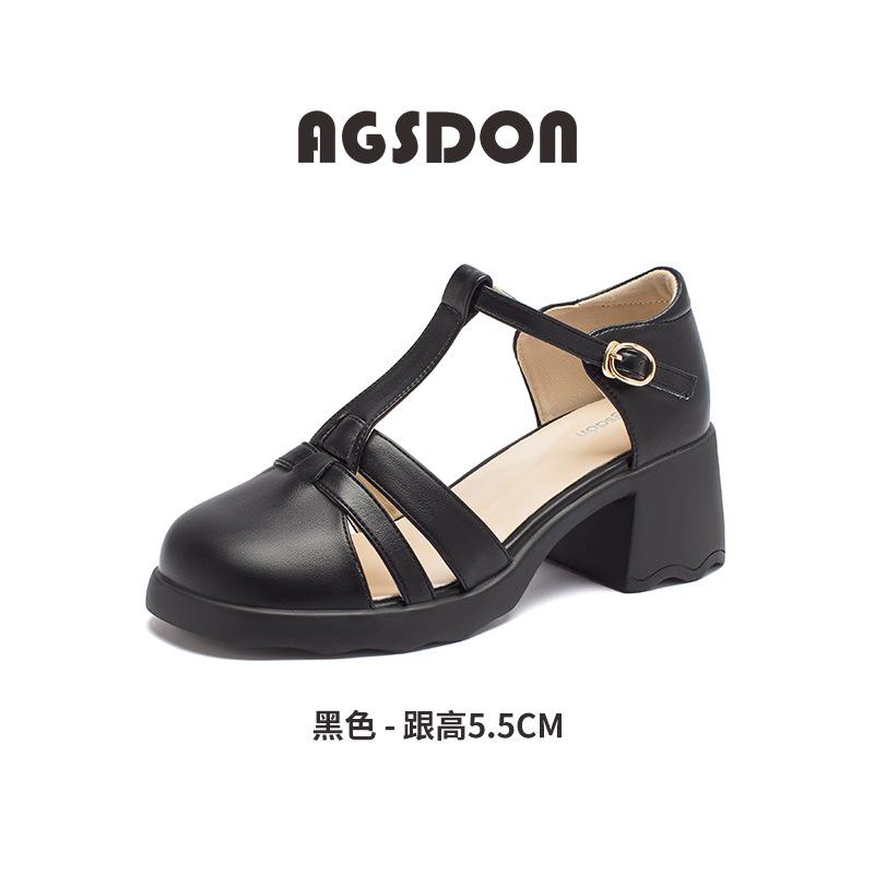 Augustine Black Bag Head Sandals Women's 2025 New Summer Hollow Roman Shoes French High-heeled Beach Shoes Tide