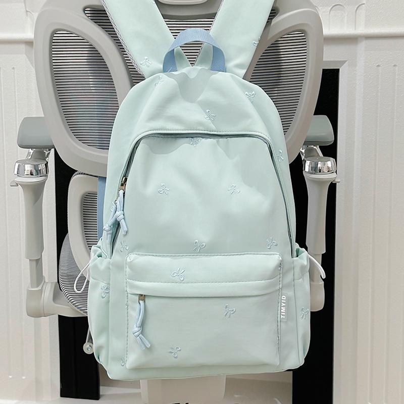 Girls' Versatile Shoulder Bag: Cute Embroidered Bow Backpack for Students and Travel