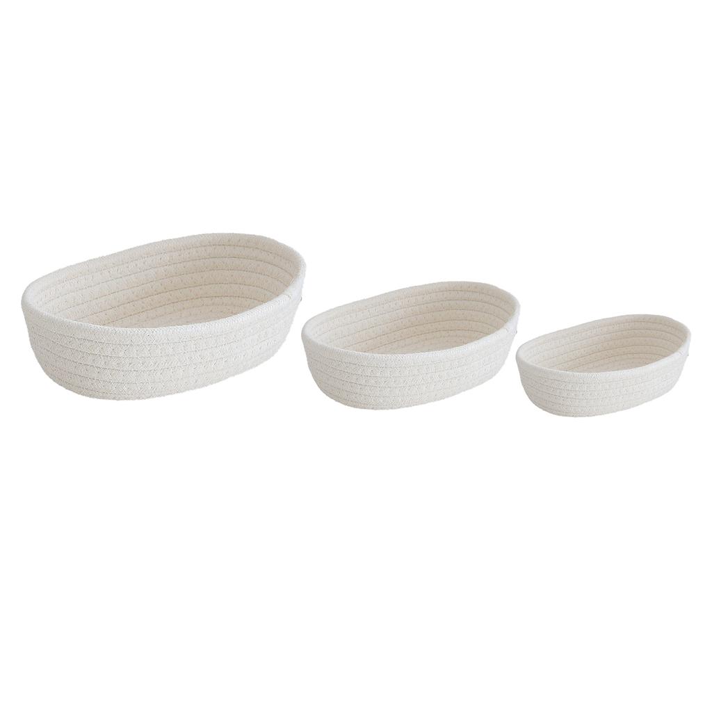 3 Pcs Desktop Storage Basket Oval Organizer Container Cotton Rope Hand Woven for Makeup Snacks