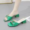 High Heel Cool Slippers Outer Wear Student Thick Heel 2025 Summer New Low Heel Square Head Internet Celebrity Girl Fashion Word