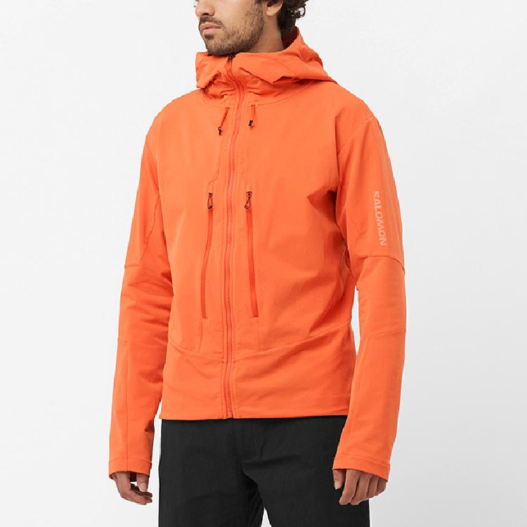 Salomon Solid Color Hooded Zip Design Long Sleeve Jacket Men jackets Lobster-Red C22163