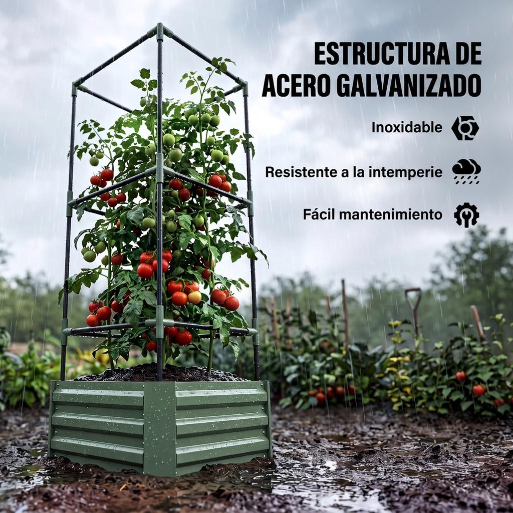 Outdoor Planter with Trellis, Open Bottom, Climbing Plants, 61 x 61 x 140 cm, Green