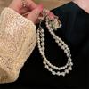 Luxury Silver Pearl Love Heart Bead Chain Pendant Phone Charm Strap For iPhone Samsung Accessrioes Woman Girl Hanging Rope Cord
