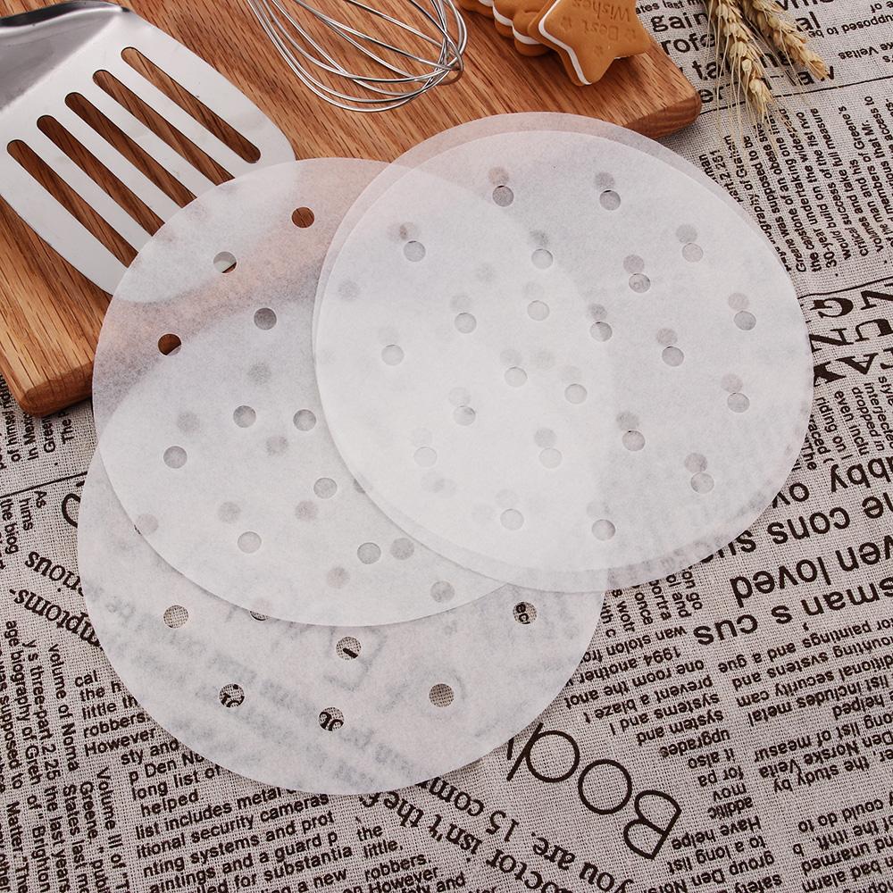 50 uds 4/6/8/10 pulgadas Cesta de Bambú Redonda Papel Antiadherente para Vaporera Cocina Cocinar Vaporera de Bambú Papel para Dim Sum Esterilla Bajo Vapor