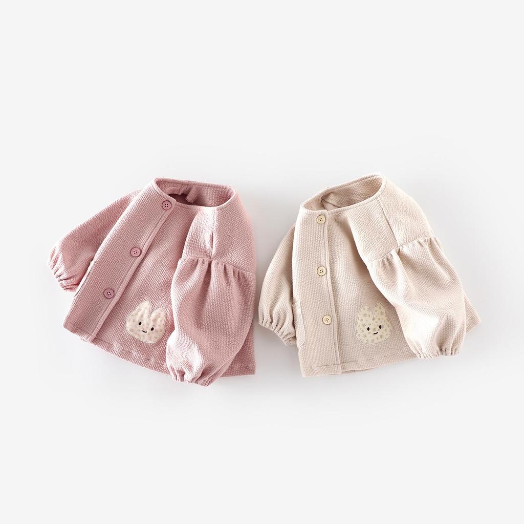 2025 New Autumn Baby Floral Applique Rabbit Jacket & Solid Color Onesie Set - Newborn Outing Clothes