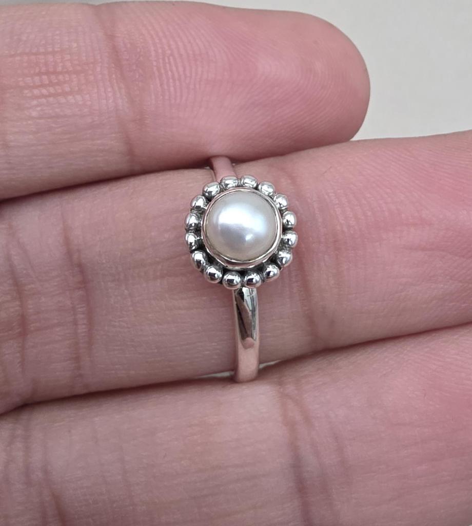Freshwater Pearl Adjustable Ring 925 Sterling Silver Handmade Minimal Silver Jewelry June Birthstone