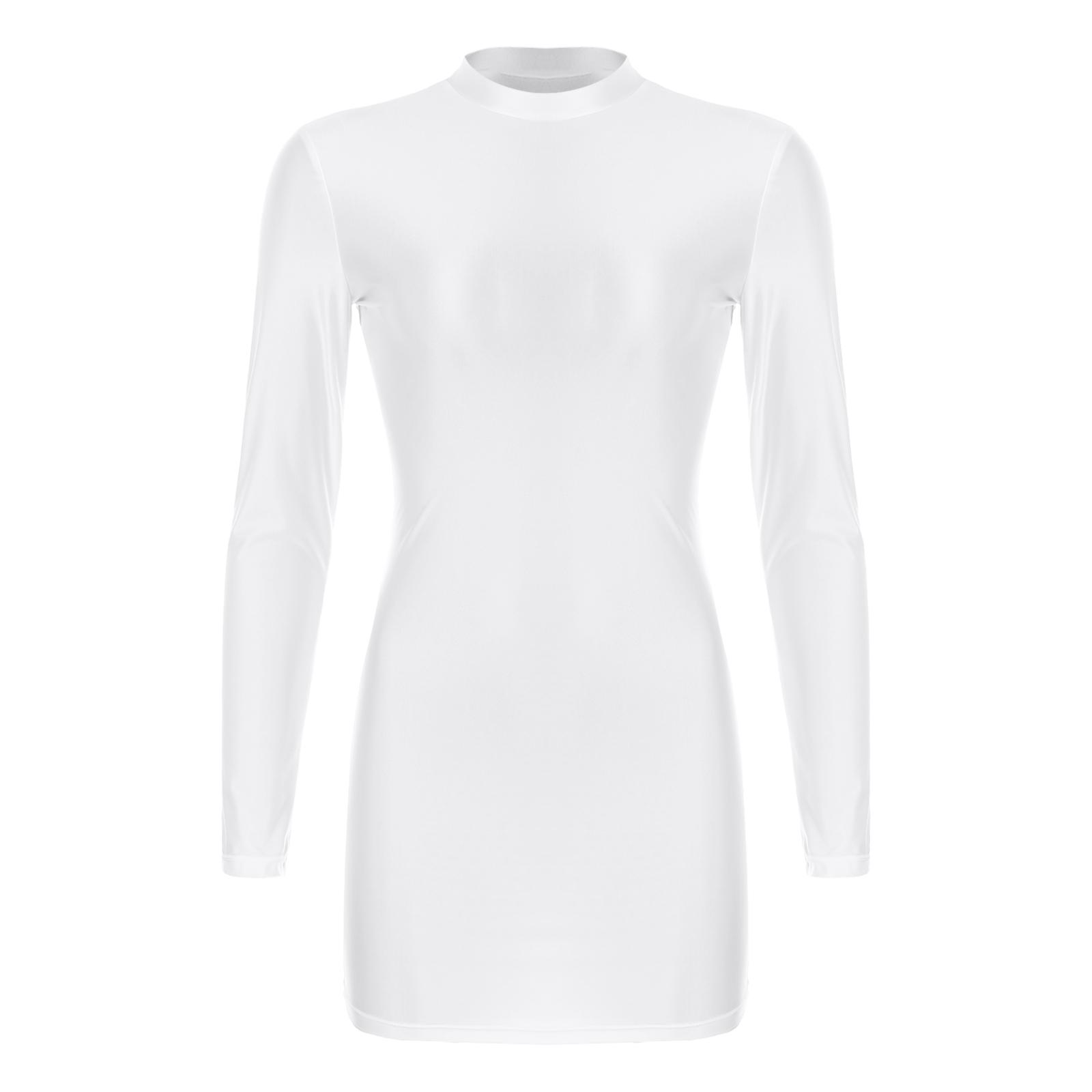 

Женское облегающее платье с длинным рукавом и воротником-стойкой, глянцевое, эластичное, для ночного клуба M белый