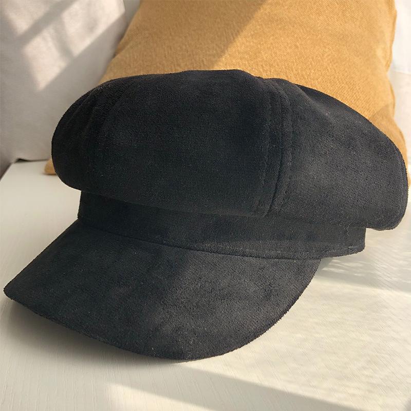 Hat Women's Autumn and Winter New Korean Version Solid Color Suede Octagonal Hat Men's Trendy British Retro Outdoor Newsboy Painter Hat