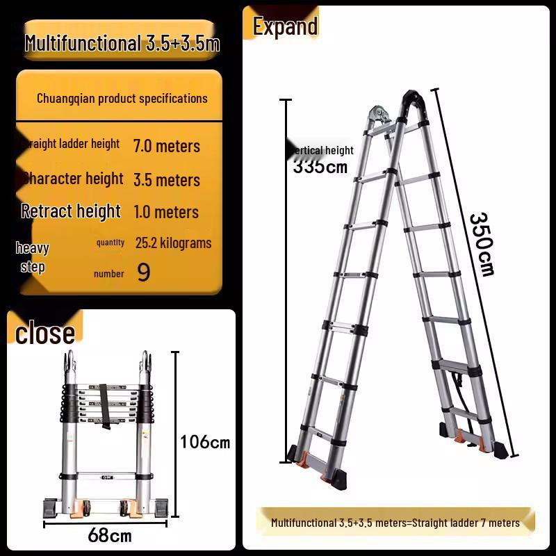 Aluminum Alloy Telescopic Folding Extension Ladder, Multifunctional A-Frame Design, Portable & Thickened for Engineering Use, Free Shipping