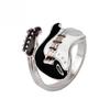 Fashion Personality Punk Style Black White Color Women Jewelry Oiled Zinc Zinc Alloy Ring Varnish Guitar