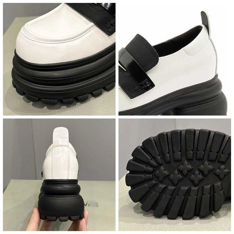 Fujin Sneakers con zeppa con plateau in pelle verniciata PU 8CM donna primavera autunno donna tacchi grossi décolleté in peluche stivali Mary Jane scarpe