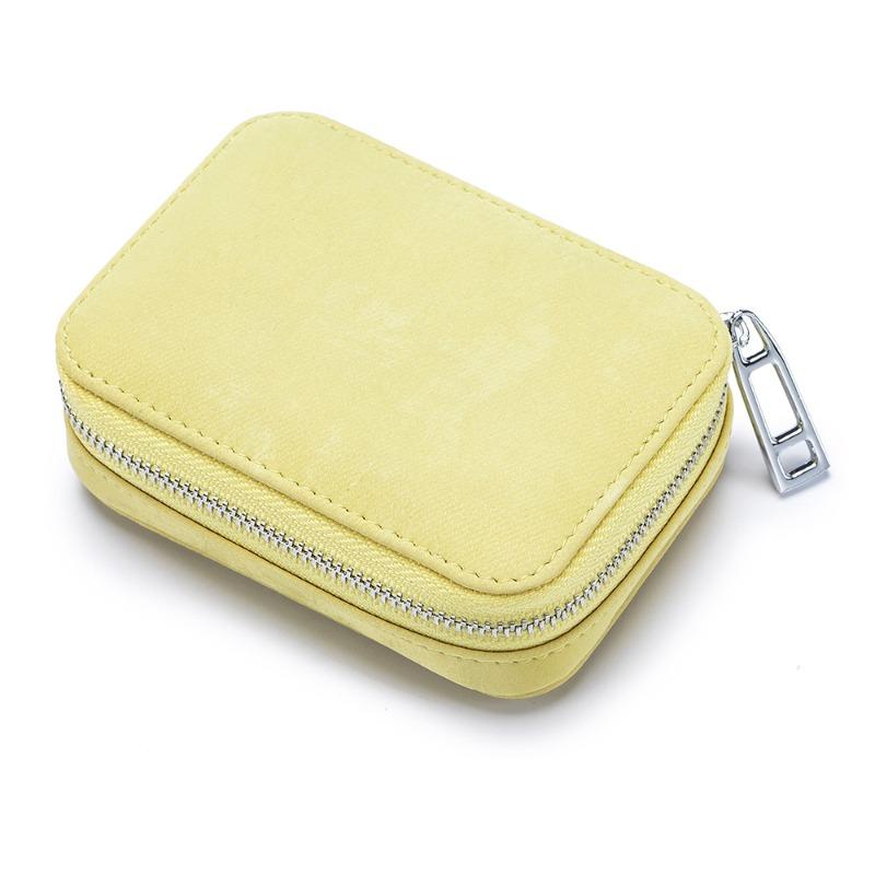 

Genuine leather mini portable lipstick bag with mirror new Chinese cowhide texture storage bag change coin earphone bag жовтий