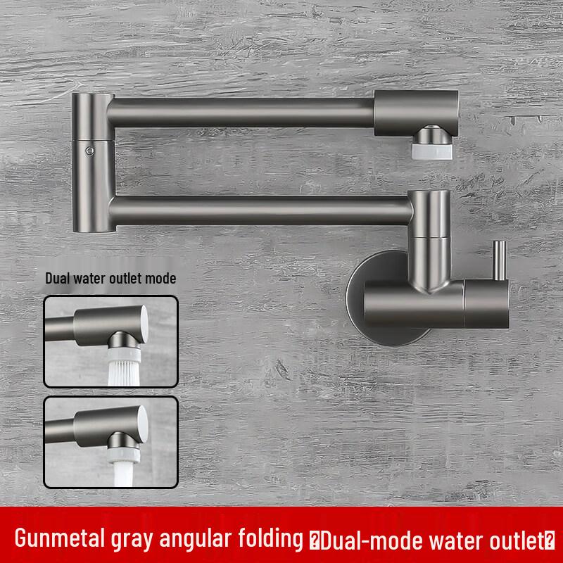 Gunmetal Gray Foldable Wall-Mounted Single Cold Kitchen Faucet