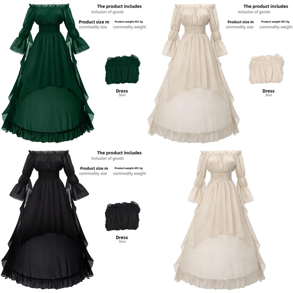 Medieval Victorian Womens Off Shoulder Dress With Linen Fabric For Halloween Renaissance Fair Performances