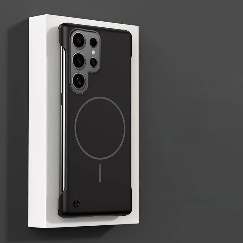 

Для Magsafe Frameless Phone Case для Samsung Galaxy S25 Ultrs S24 FE S23 Plus S22 Ultra Thin Hard Magnetic Wireless Charger Cover Galaxy S24 Ultra чёрный