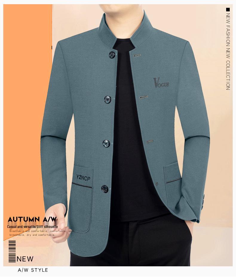 Pierre Cardin Men's Woolen Stand-Up Collar Jacket – Spring/Autumn Business Casual for Middle-Aged Dads.