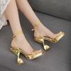 Französische Europäische Gold Grün Lila Klobige Plateau High Heel Sandalen – Damenmode