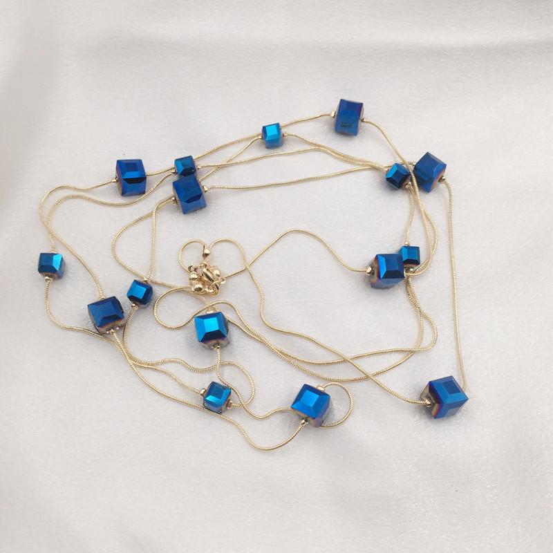 1PC Korean Style Fashion Double Layered Square Crystal Necklace Long Decorative Necklace Accessories Women's Personalized Accessories