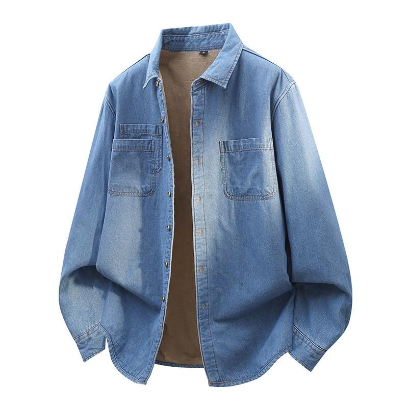 

Men s Sherpa Fleece Lined Denim Shirt Jacket Long Sleeve Button Down Solid Winter Jackets Denim Shirts Jacket with Pocket Warm Jacket Coat for Men M светло-синий
