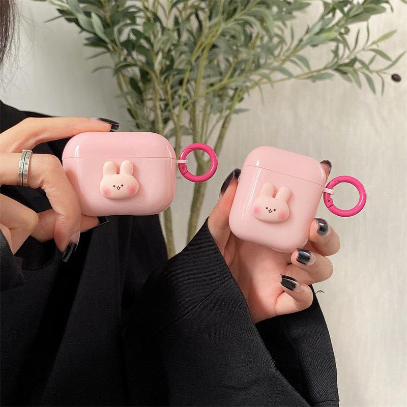 Applicable To Airpodspro3 Apple Bluetooth Headset Cover Airpods1/2 Generation Pink Cute Rabbit Cartoon