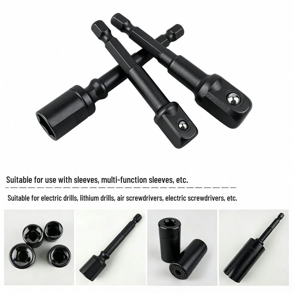 Electric Drill Hex to Square Socket Adapter Rod - 1/2" & 1/4" Drive Extension.