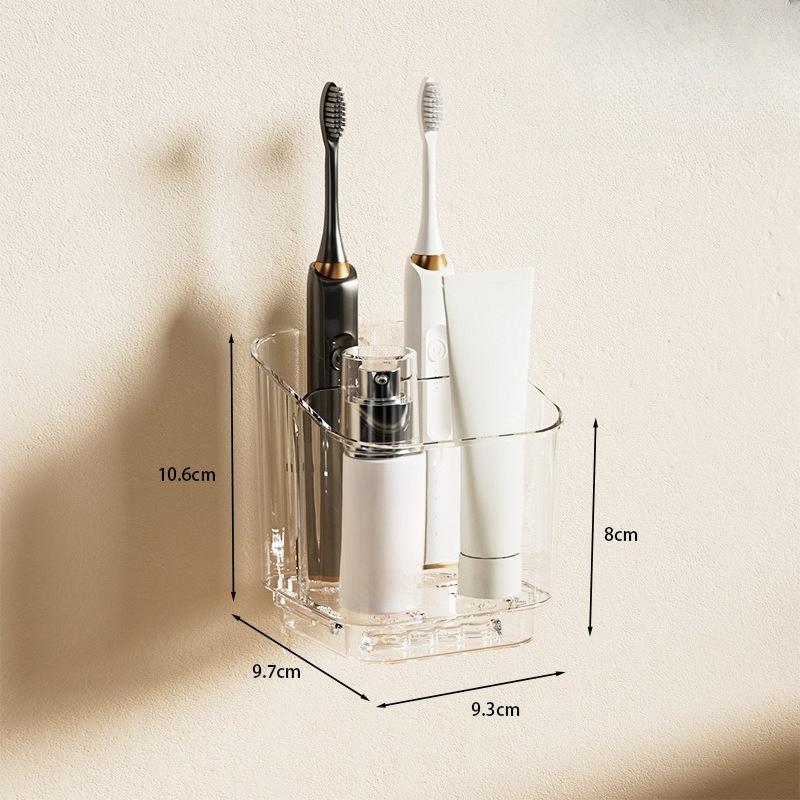 1pc Transparent Toothbrush Holder, Compartment Wall Mount Storage Rack, Creative No-Drill Bathroom Organizer