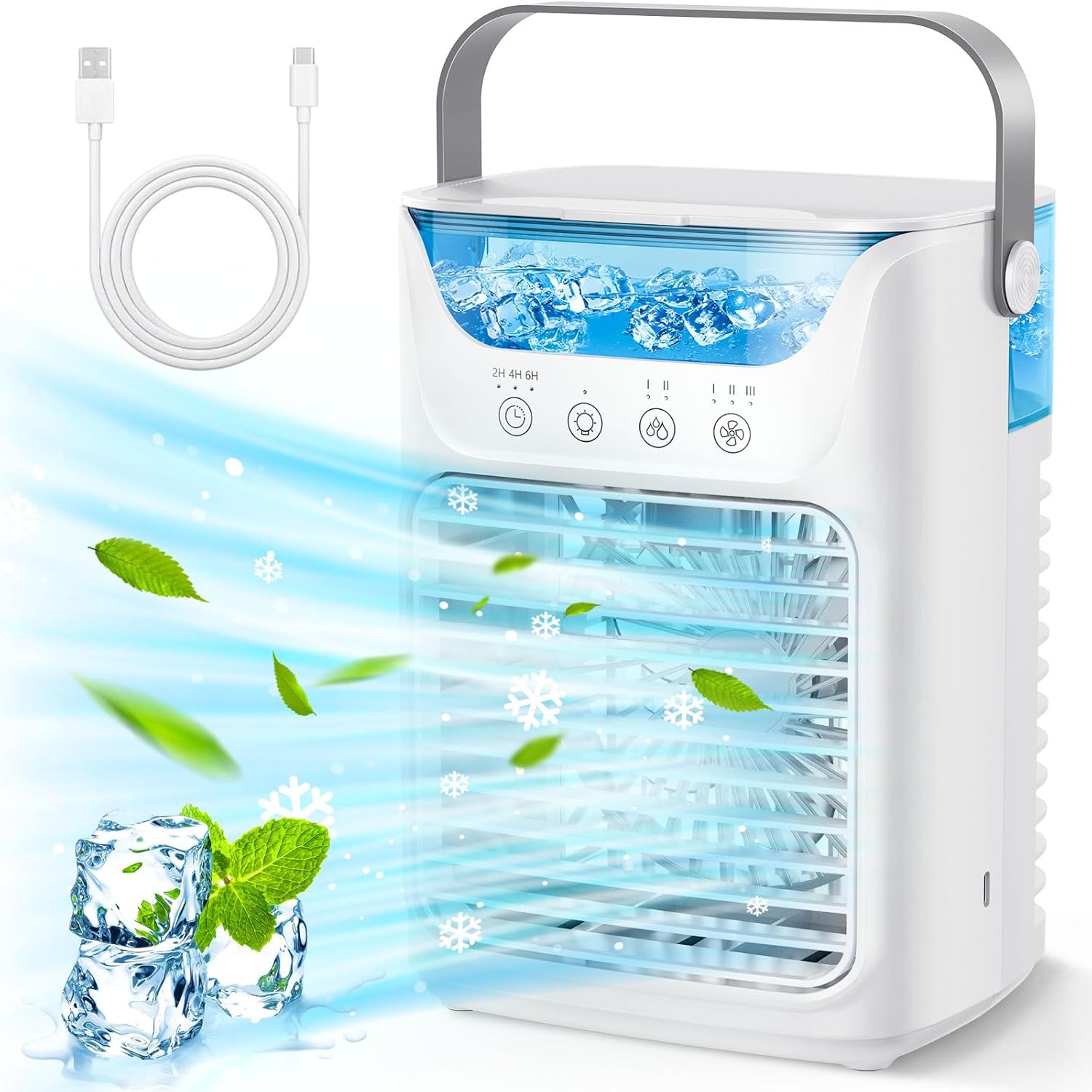 Portable Air Conditioners Personal Air Cooler,Evaporative Air Cooler with 3 Wind Speeds,Large Water Tank,LED Night Lights,Air Cooling Fan for Bedroom белый